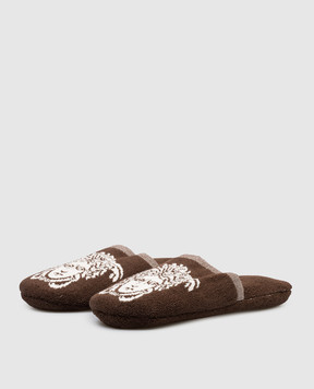 Versace Коричневі домашні махрові капці з візерунком емблеми Medusa 10242161A17767