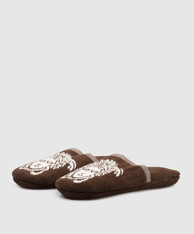 Versace Коричневі домашні махрові капці з візерунком емблеми Medusa 10242161A17767 зображення 2