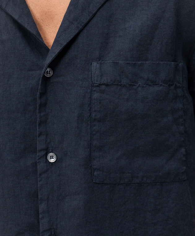 Peserico Синяя рубашка с короткими рукавами из льна R56049T002494 изображение 5