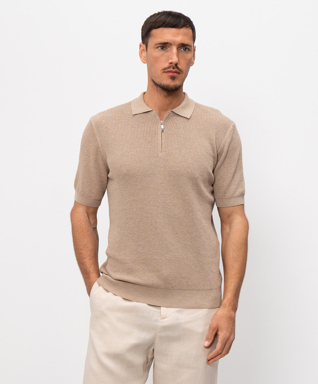 Pini Parma Бежеве поло з блискавкою POLRIBZIPTAU зображення 3