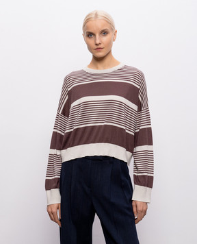 Brunello Cucinelli Бежевый джемпер с кашемиром и шелком в полоску M41855310P