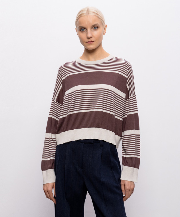 Brunello Cucinelli Бежевый джемпер с кашемиром и шелком в полоску M41855310P изображение 3