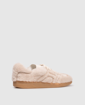 Santoni Бежевые кожаные кроссовки с мехом WBPL61283FARGLCY