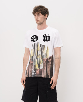 Off-White Белая футболка с брендовым принтом 44MAA027Z26J002