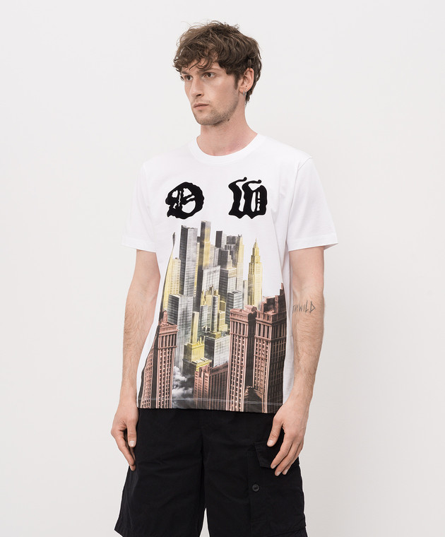 Off-White Белая футболка с брендовым принтом 44MAA027Z26J002 изображение 3