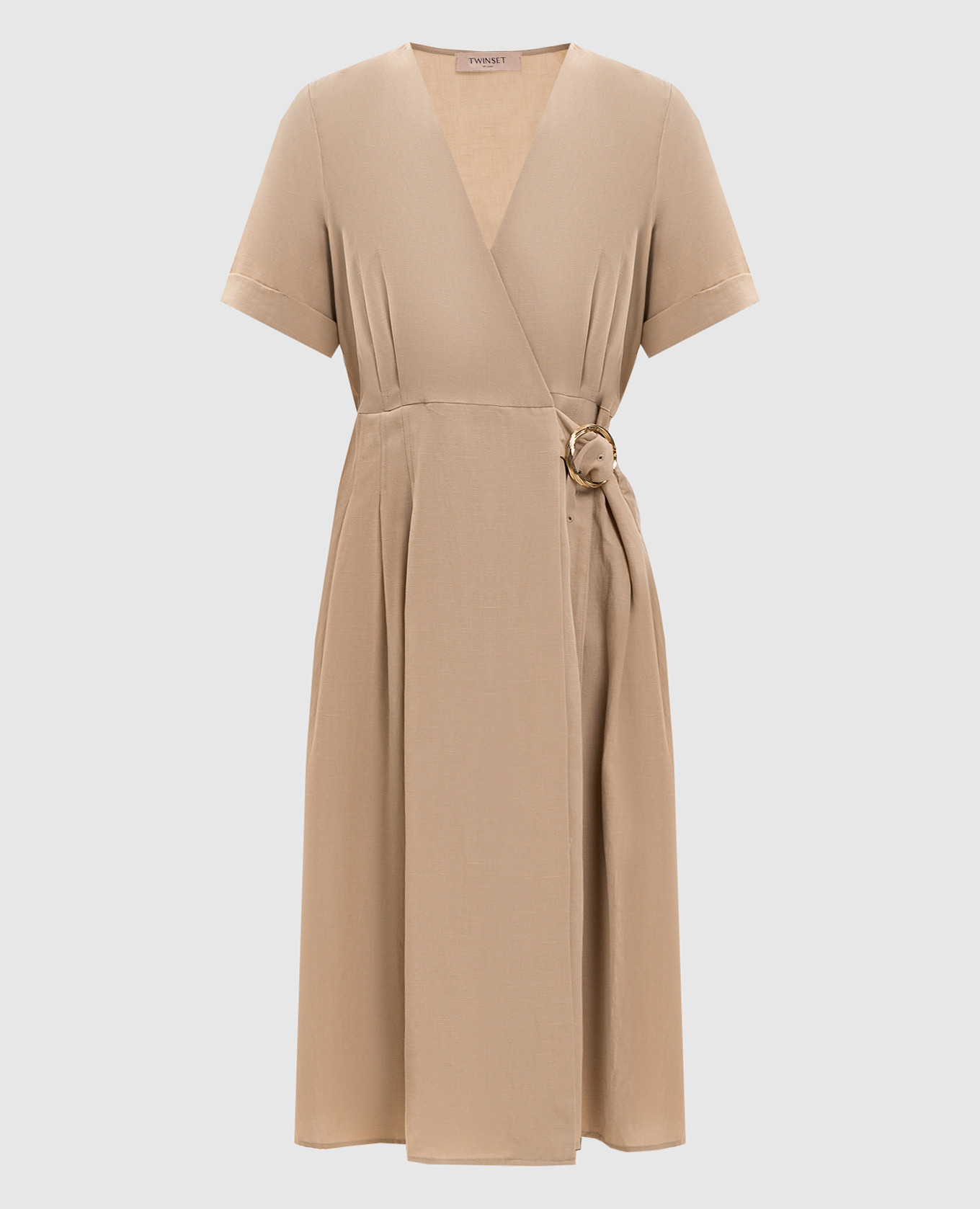 Бежевое платье с леном