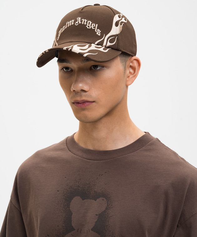 Palm Angels Коричневая кепка Flames PMLB104S26FAB00E изображение 2