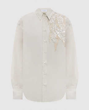 Brunello Cucinelli Бежевая рубашка с пайетками M0F79RJ926