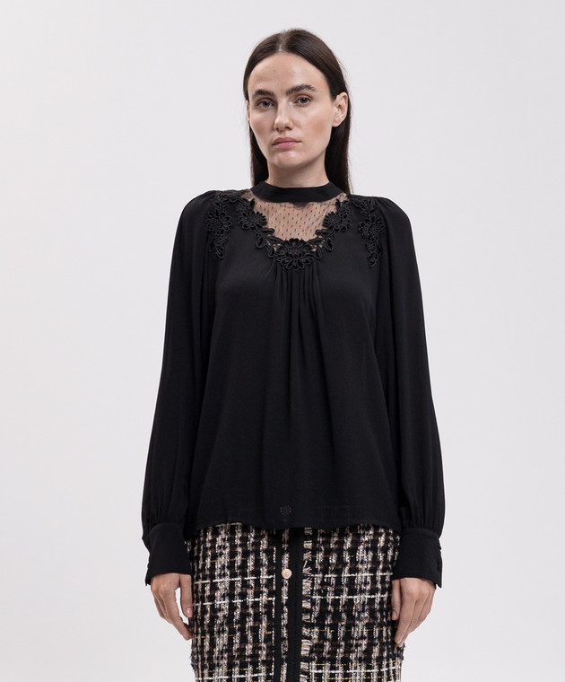 Twinset Чорна блуза з квітковою аплікацією 262TT2461 зображення 3