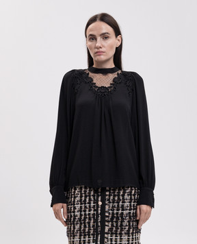 Twinset Черная блуза с цветочной аппликацией 262TT2461