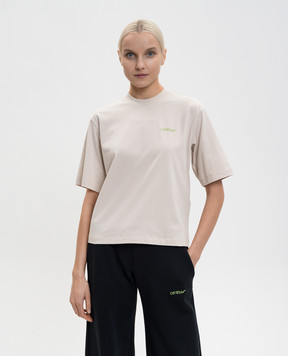 Off-White Бежевая футболка с принтом Arrow Leaves 2AA124S26JER001