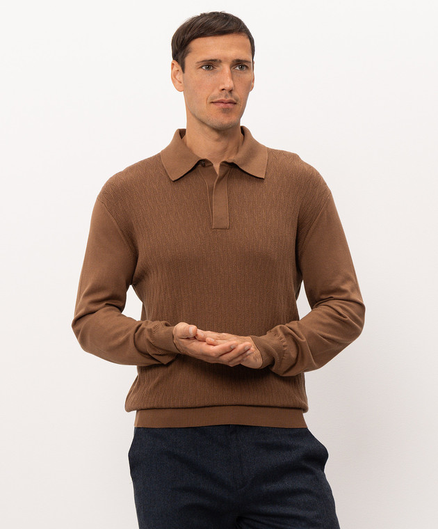 Canali Коричневе поло з тканим візерунком MK02486C1209 зображення 3