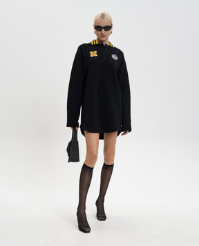 Off-White Черное платье мини с логотипом 2DF003S26FLE001