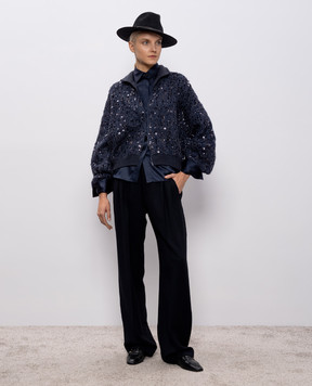 Brunello Cucinelli Синяя блуза из шелка с цепочкой мониль M0C59NR516