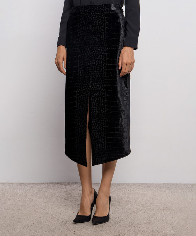 Tom Ford Черная велюровая юбка в фактурный узор под кожу крокодила GC5851FAX1801 изображение 3