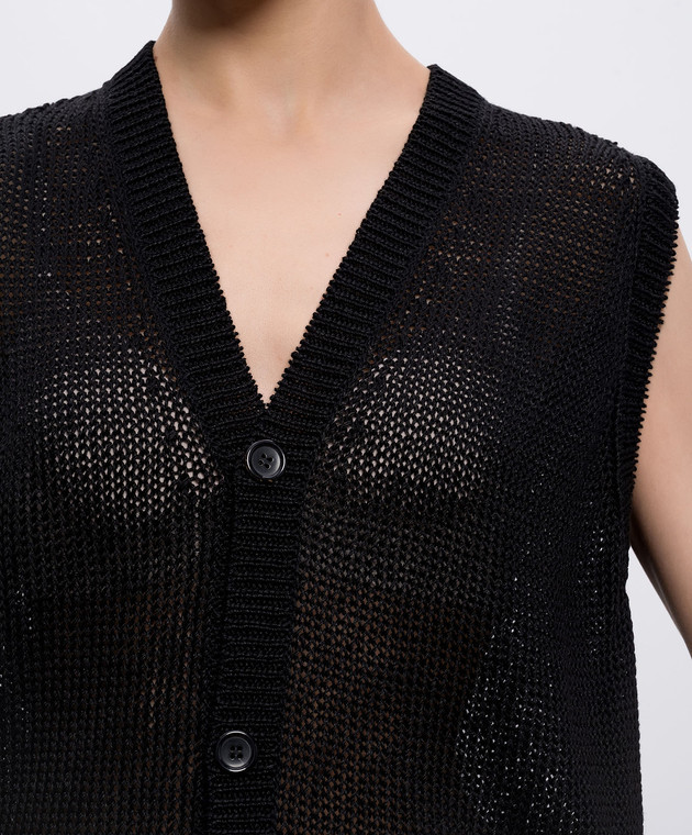 Intoca Черный удлиненный жилет из льна 261LILLVEL0103 изображение 5