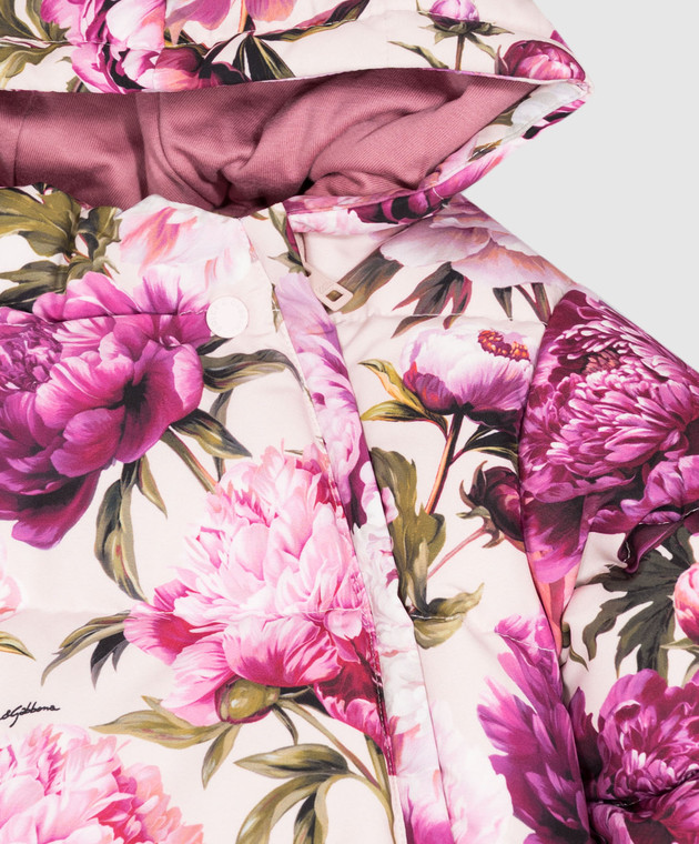 Dolce&Gabbana Детский розовый пуховой комбинезон в цветочный принт L2JO5KG7Q1M изображение 3