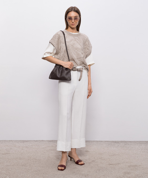 Brunello Cucinelli Бежевий топ з льону з паєтками MDT771010 зображення 2