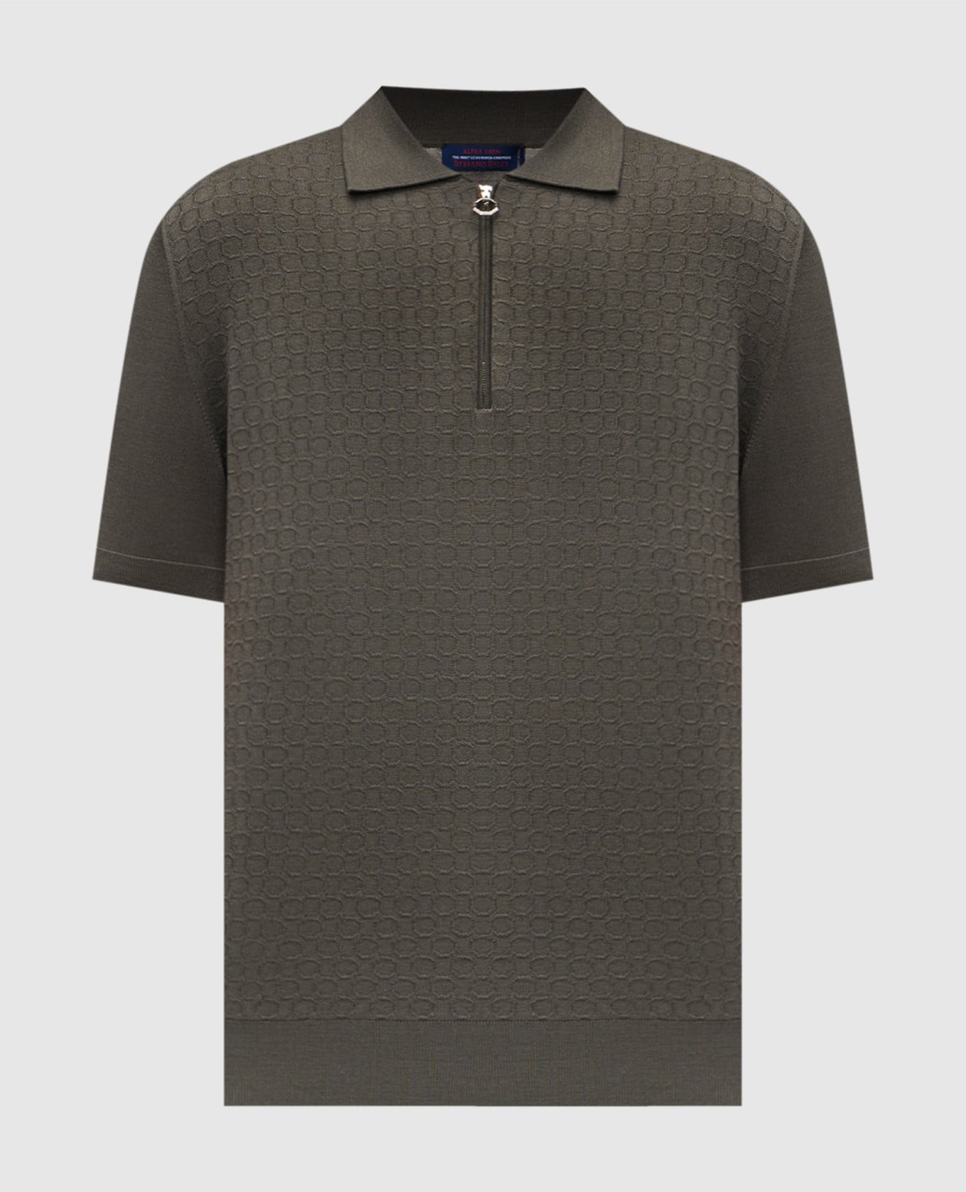 Поло цвета хаки из шерсти, кашемира и шелка в узор