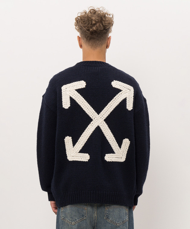 Off-White Синій светр з вовни з вишивкою Arrow 44MHE212F26K001 зображення 4