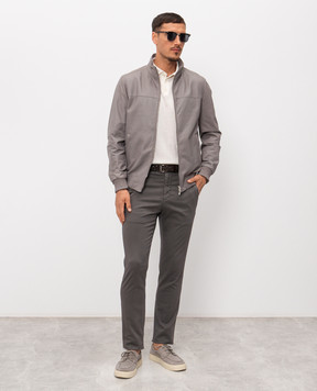 Enrico Mandelli Сіра шкіряна куртка з вишивкою логотипа 3T917A7607