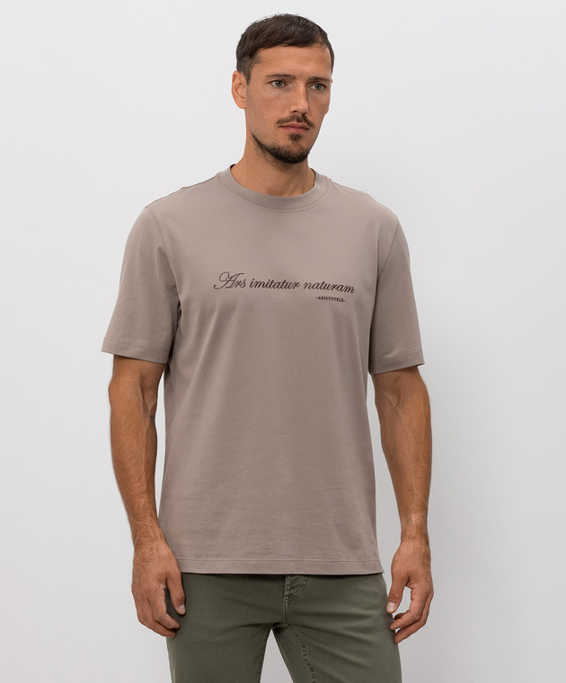 Brunello Cucinelli Коричневая футболка с вышивкой надписи M0B138518 изображение 3