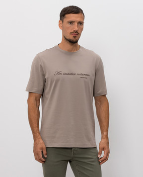 Brunello Cucinelli Коричневая футболка с вышивкой надписи M0B138518