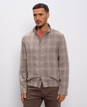 Brunello Cucinelli Бежева куртка з вовни, шовку та льону в клітинку MZ4306580