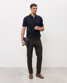 Bertolo Cashmere Синє поло із шовку у візерунок 902335002425