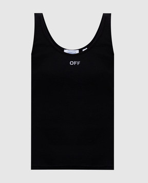 Off-White Черная майка в рубчике с вышивкой логотипа 2FA00672T