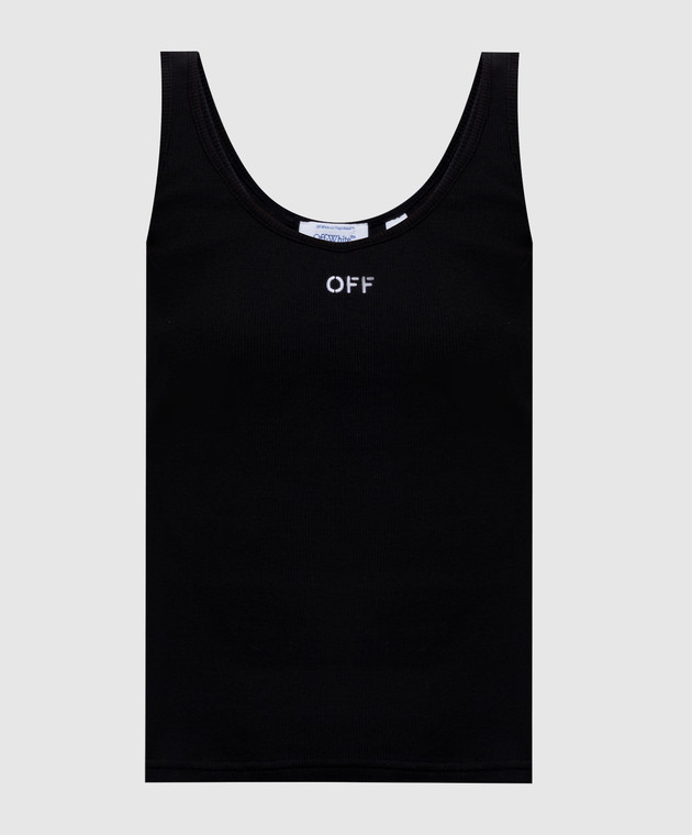 Off-White Черная майка в рубчике с вышивкой логотипа 2FA00672T