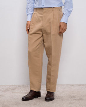 Brunello Cucinelli Бежевые брюки с льном MH253S2440