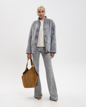 Babe Pay Pls Сіра укорочена дублянка з окантуванням 2543PERU