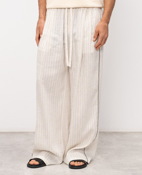 Dolce&Gabbana Штани кольору айворі з льоном в смужку GP1N9TFBMF1