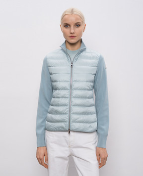 Moncler Голубая комбинированная куртка с логотипом L10939B00031M1131