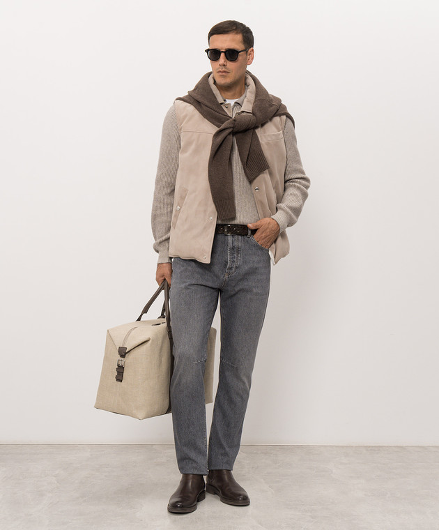 Brunello Cucinelli Бежевый пуховый жилет из нубука MPCLF2047 изображение 2