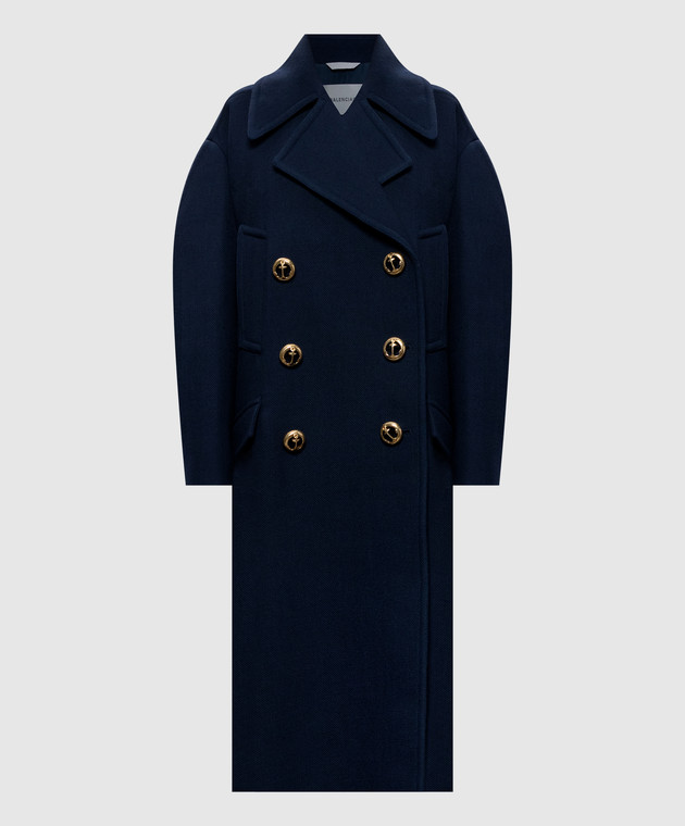 Balenciaga Голубое двубортное пальто из шерсти 872232TUU16