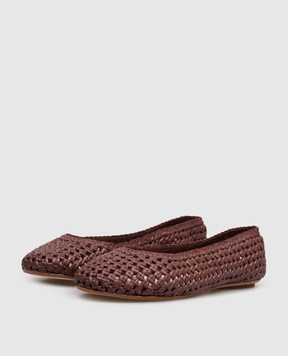 Dragon Бордовые кожаные плетеные балетки DGS65106