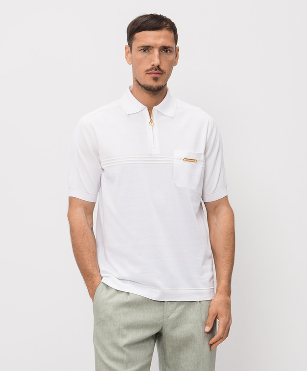 Stefano Ricci Белое поло с шелком K616459P31F26221 изображение 3