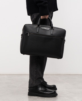 Serapian Чорний шкіряний портфель з тисненням монограми SRSTSMLL596940FCG2