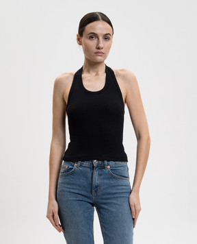 Vetements Чорний топ в рубчик з логотипом WE76TT566B