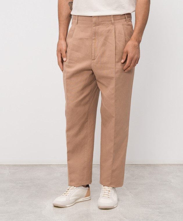 Brunello Cucinelli Бежевые брюки с льном MP44DS2440 изображение 3