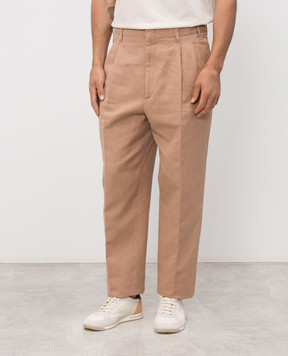 Brunello Cucinelli Бежеві штани з льоном MP44DS2440