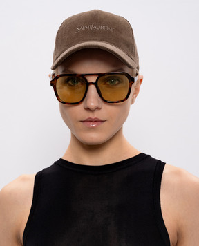 Saint Laurent Коричнева вельветова кепка з вишивкою логотипа 8217373YR66