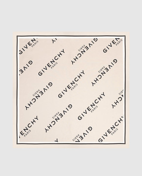 Givenchy Бежева хустка із шовку Shadow з логотипом 710009347017