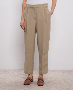 Brunello Cucinelli Бежеві штани з льоном з ланцюжком моніль MH126P8292