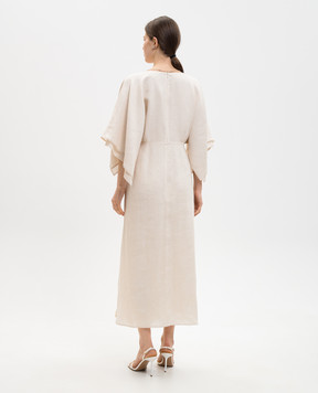 Peserico Бежевое платье из льна с цепочкой мониль E02372A02600