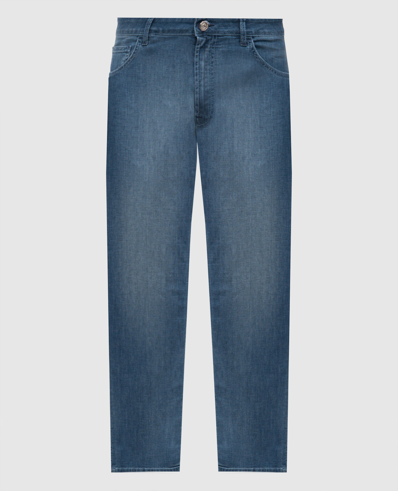 

Голубые джинсы с эффектом потертости, Голубой, Зауженные джинсы