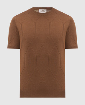 Enrico Mandelli Коричнева футболка з шовком з геометричним візерунком 3K009A5645