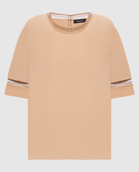 Fabiana Filippi Коричнева блуза із шовком з ланцюжком моніль TPD266F289L775